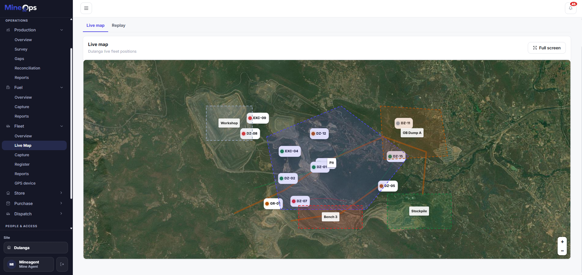 MineOps command center - operations detail view